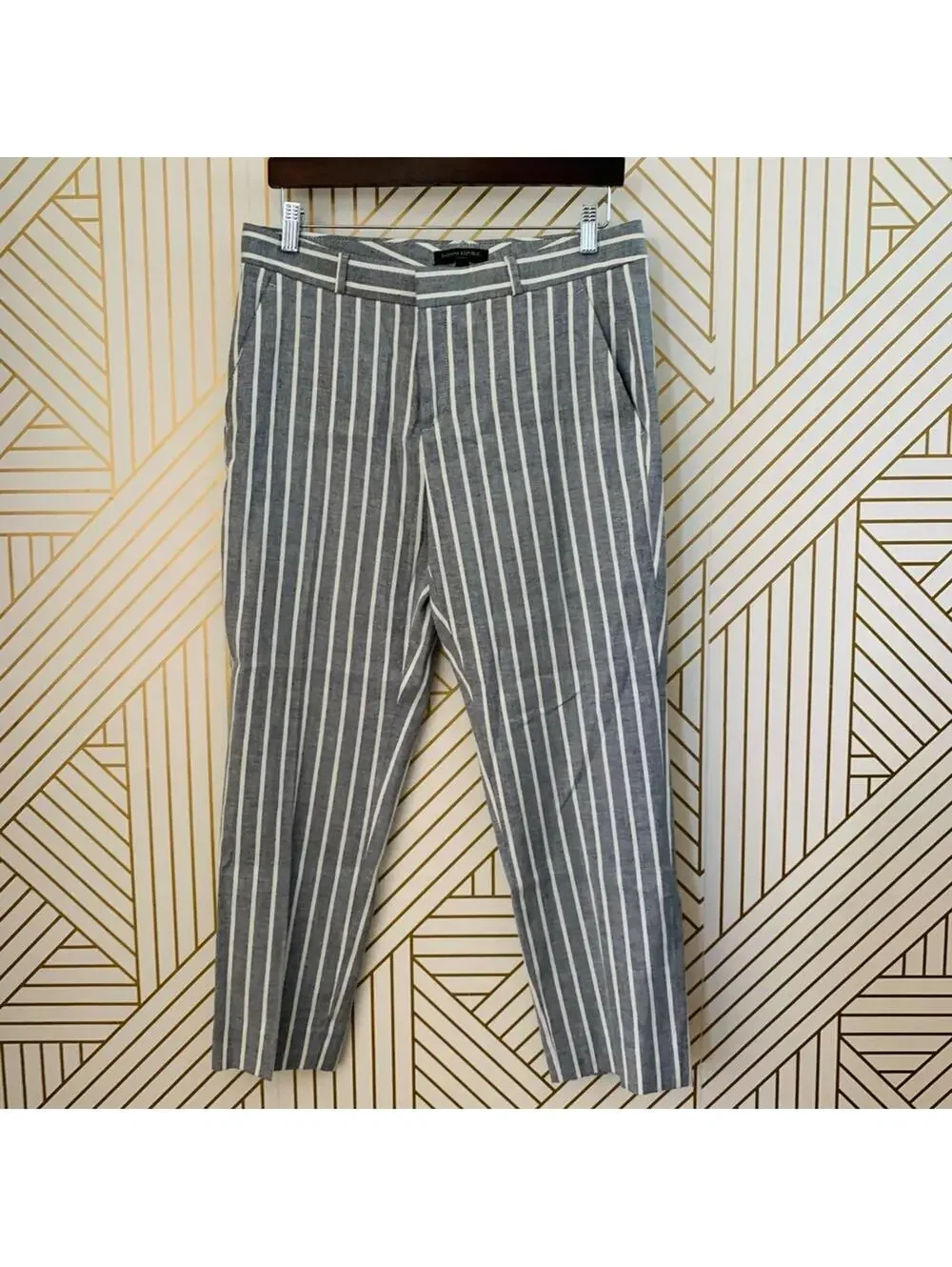 Banana Republic Avery Linen Cotton Stretch Stripe Striped Pants ankle cropped 10